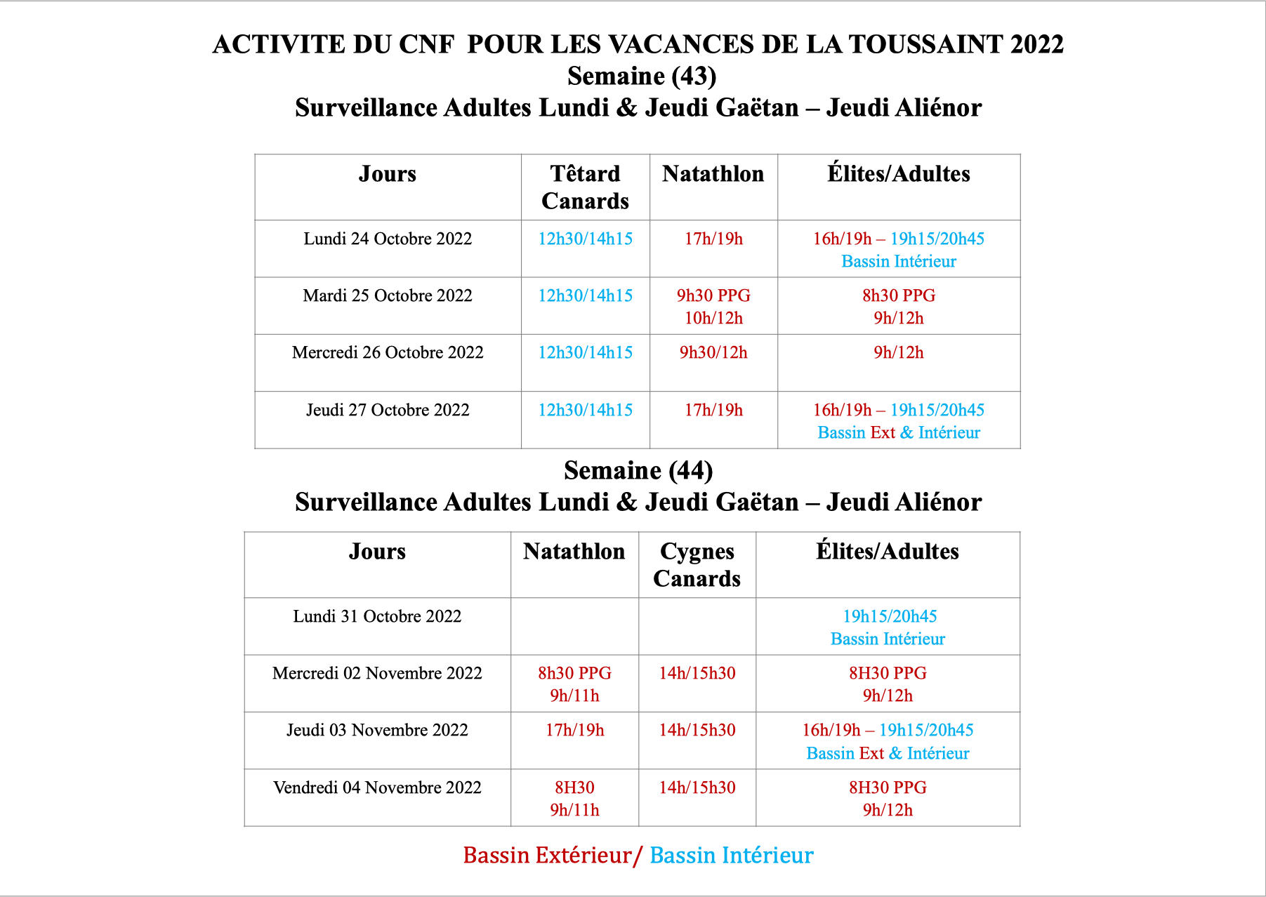 ACTIVITE DU CNF POUR LES VACANCES DE LA TOUSSAINT 2022